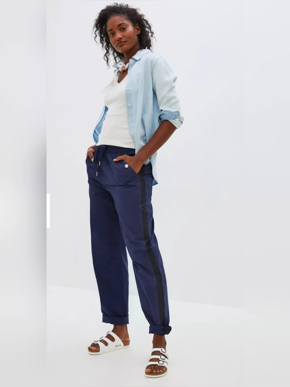 NEW! Anthropologie Maeve Tenley Twill Track Pants Navy Black Tuxedo Stripe XS